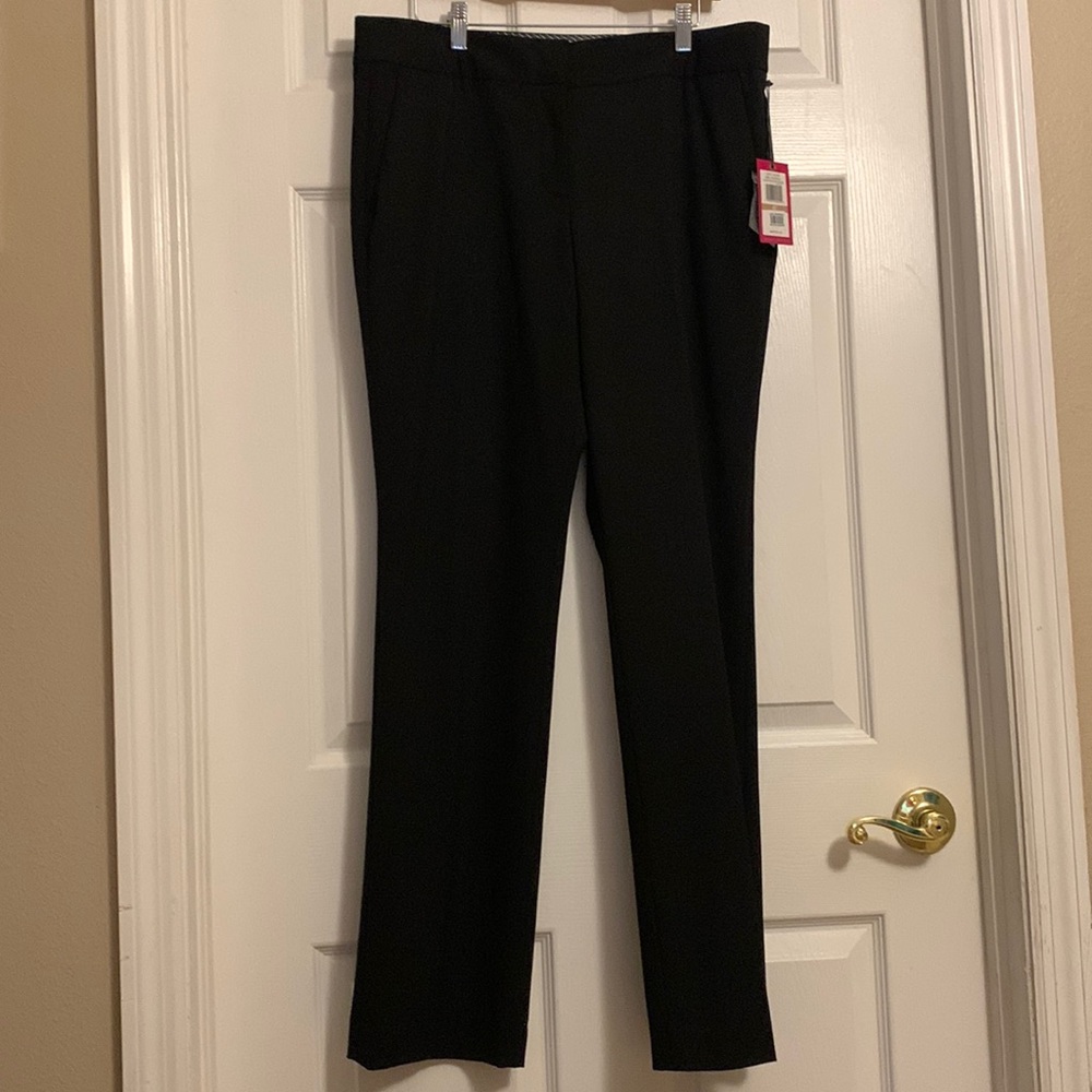 NWT Vince Camuto Dress Pants Black Straight Mid Rise, size 12.